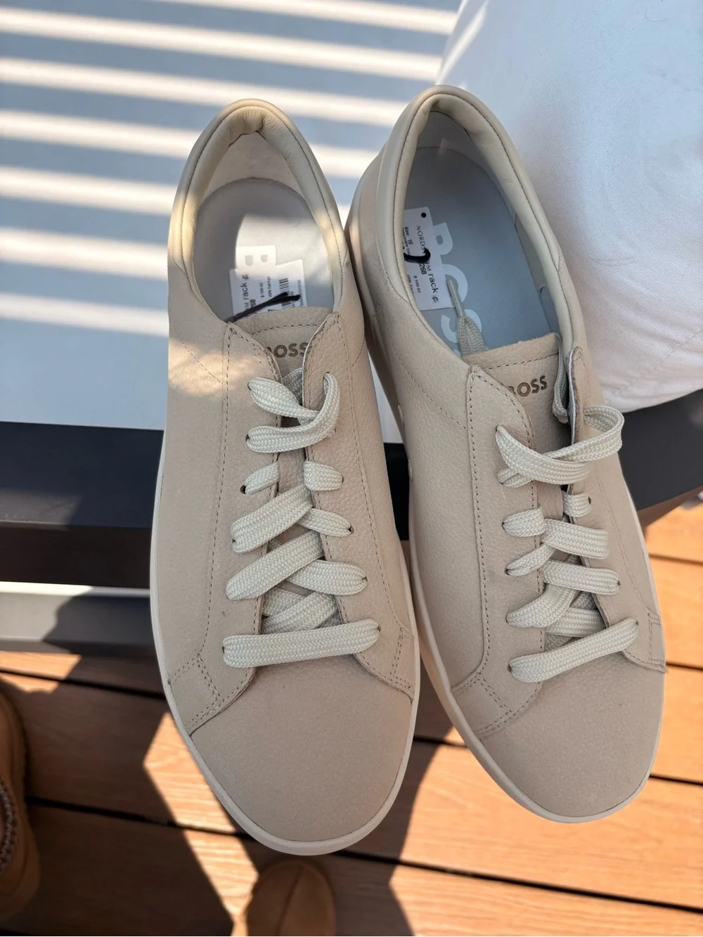 BOSS Men's Beige Leather Low-Top Sneakers